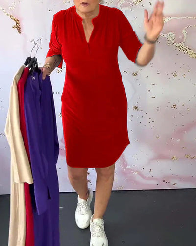 Katherine | Solid V-Neck Dress