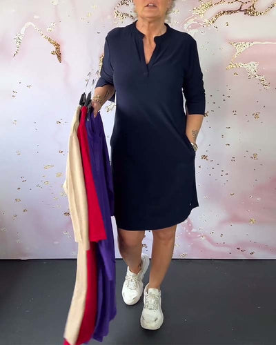 Katherine | Solid V-Neck Dress